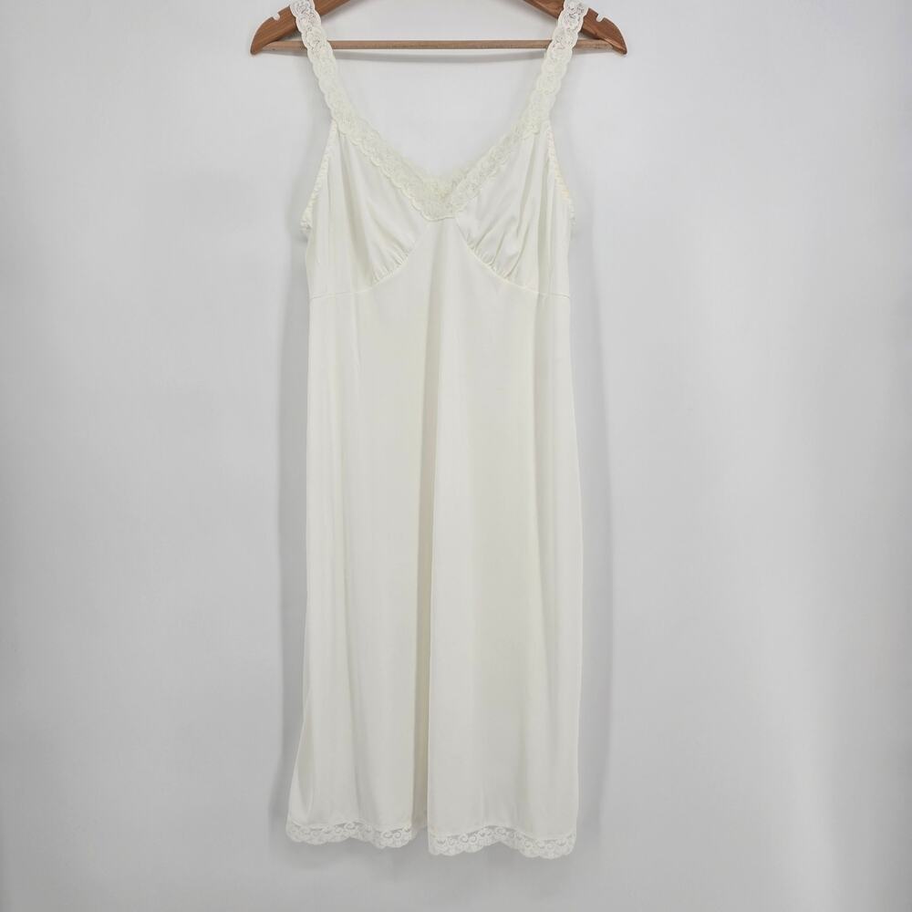 Vintage Shadowline Nylon Slip White Ivory Lace Trim Size 38 USA Made Lingerie